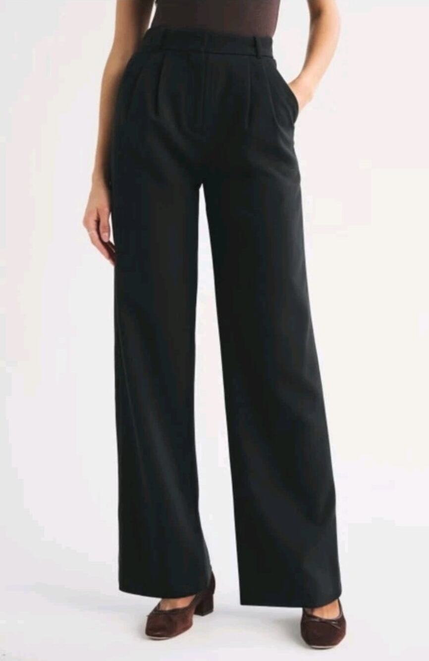 Abercrombie Fitch Black Sloan Tailored Wide Leg Pants Size 16L Quiet Luxury